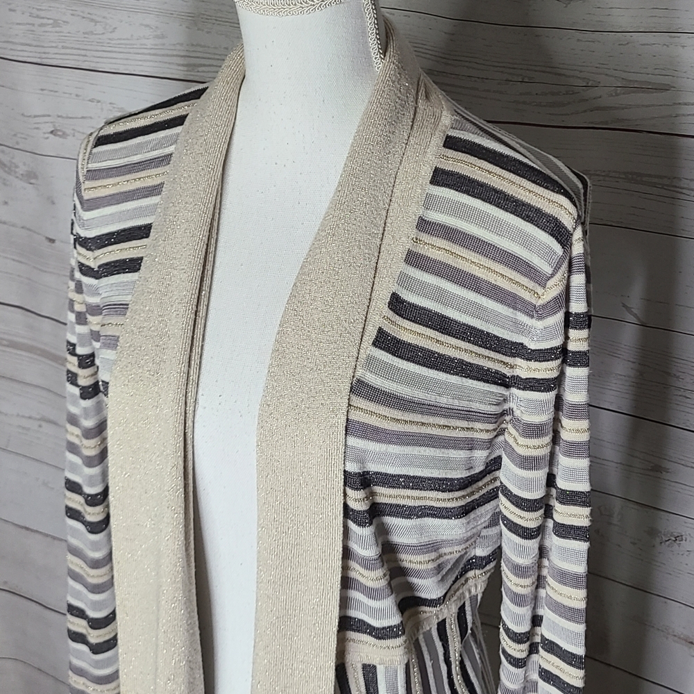 Whbm Grey & Gold Striped Open Front Cardigan - image 4
